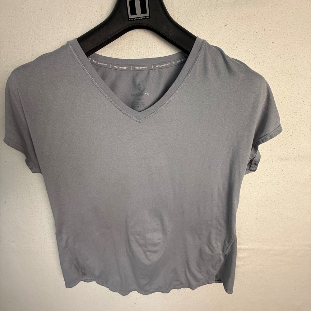 Free Country Shirt Womens Large Grey V-Neck Short Sleeve Activewear Tee Top